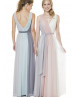 V Neck Three-tone Chiffon Long Bridesmaid Dress